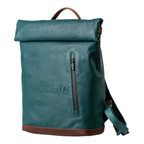 Lieblingstasche Wakayama rolltop backpack in dark green with brown leather accents and a front zip pocket
