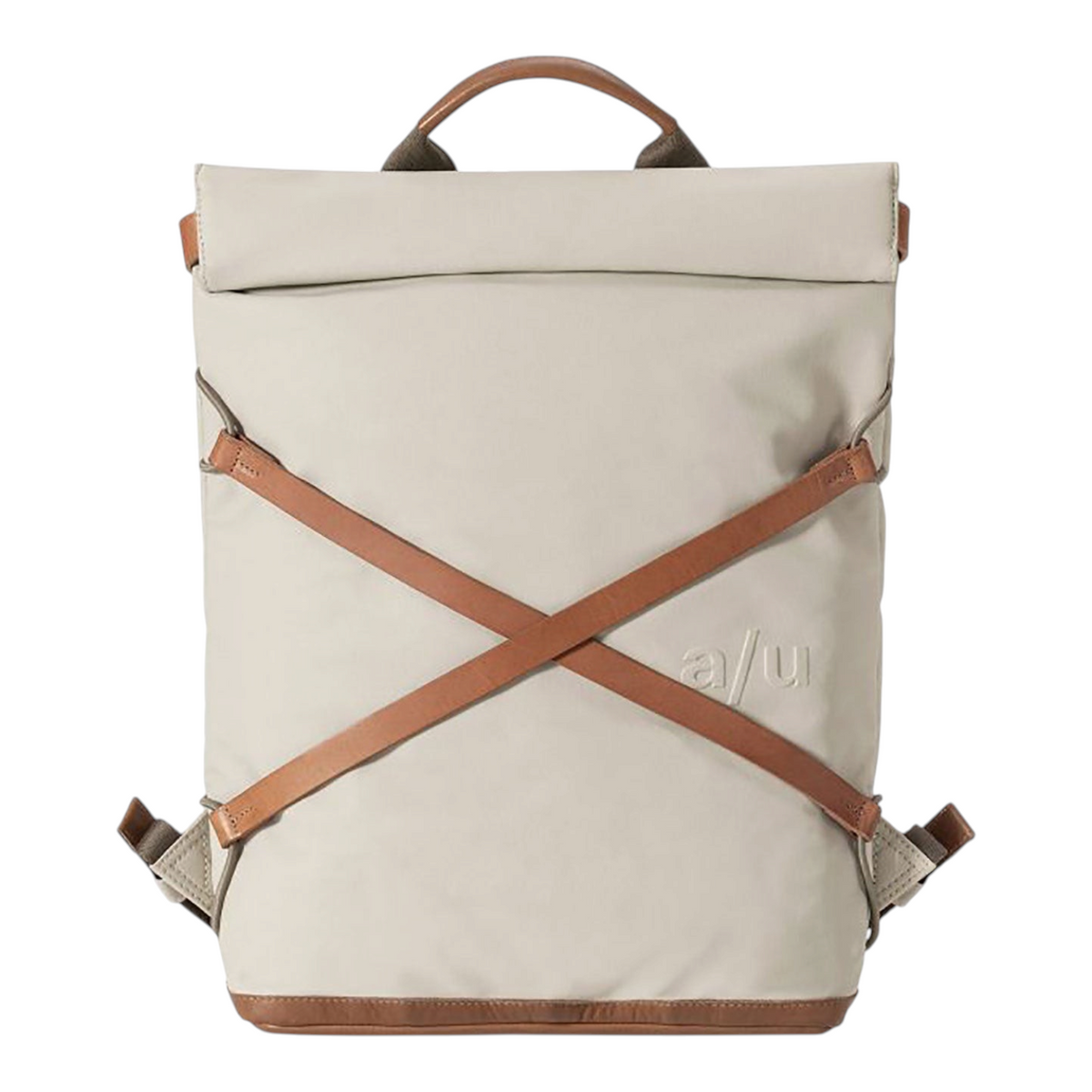 Lieblingstasche Yokohama rolltop backpack in beige cotton with brown leather details and cross-strap design