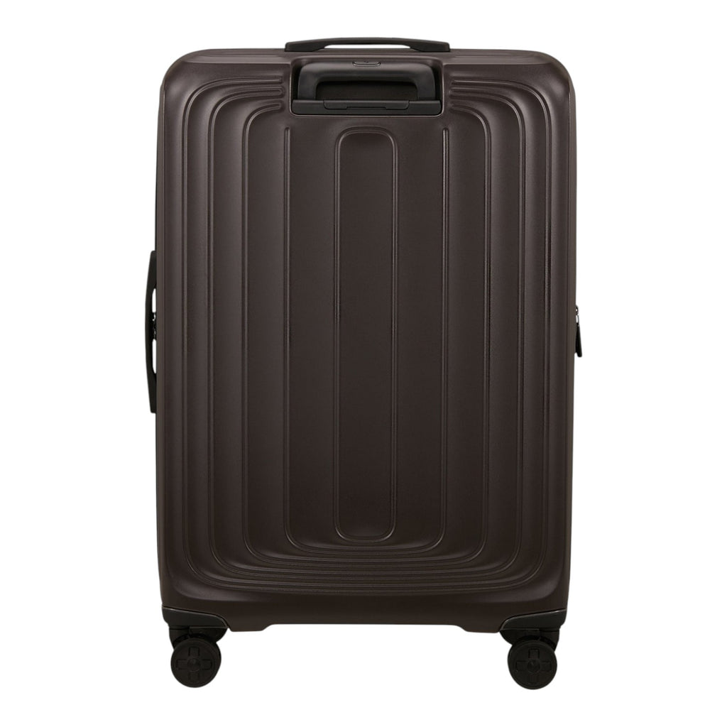 Lieblingstasche 2WANDER dark brown expandable spinner suitcase with a hard shell and four wheels