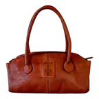 Lieblingstasche Adriella brown leather handbag with anchor logo patch and dual shoulder straps