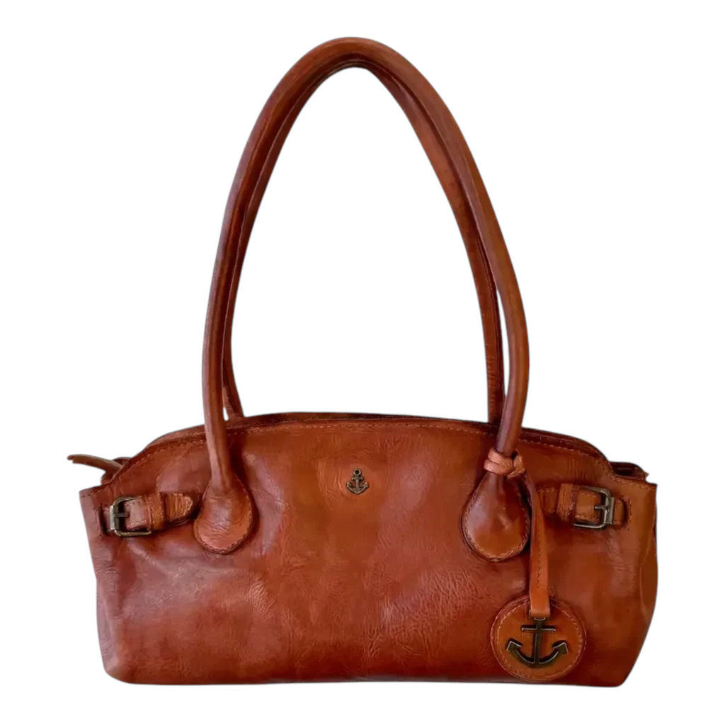 Lieblingstasche Adriella brown leather handbag with anchor charm and buckle details