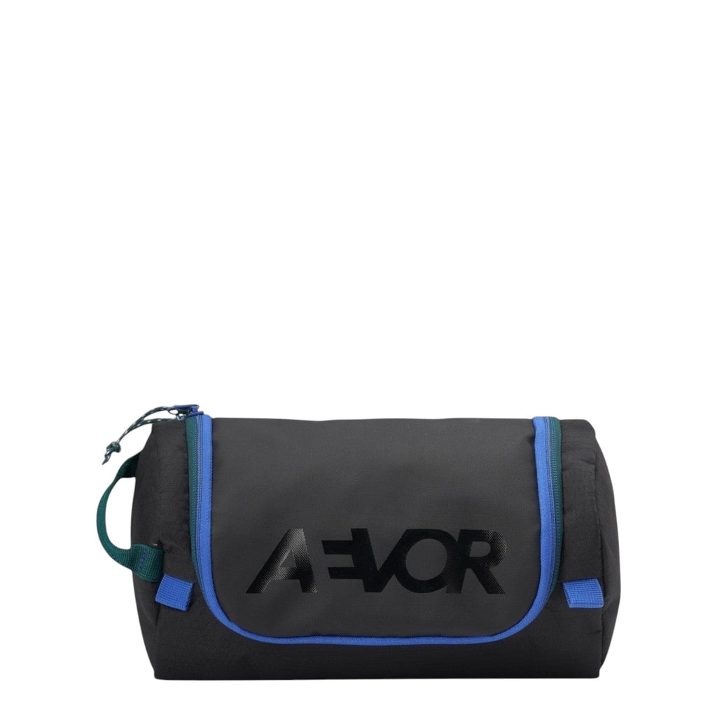 Lieblingstasche AEVOR Wash Pack travel toiletry bag in black with blue zipper accents and side handle
