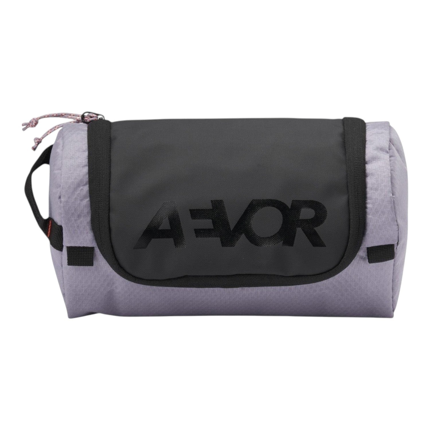 Lieblingstasche AEVOR Wash Pack in light purple and black with a durable zip closure and branded front panel.