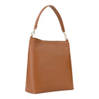 Lieblingstasche Aleksandra brown faux leather hobo bag with single strap and gold hardware.