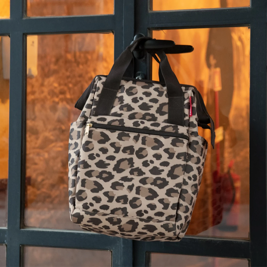 Lieblingstasche Allrounder R insulated backpack in leopard print with top handles and front zip pocket