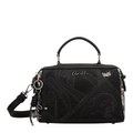 Lieblingstasche Anekke black cross-body bag with laser-cut geometric patterns, top handle, and decorative charms.