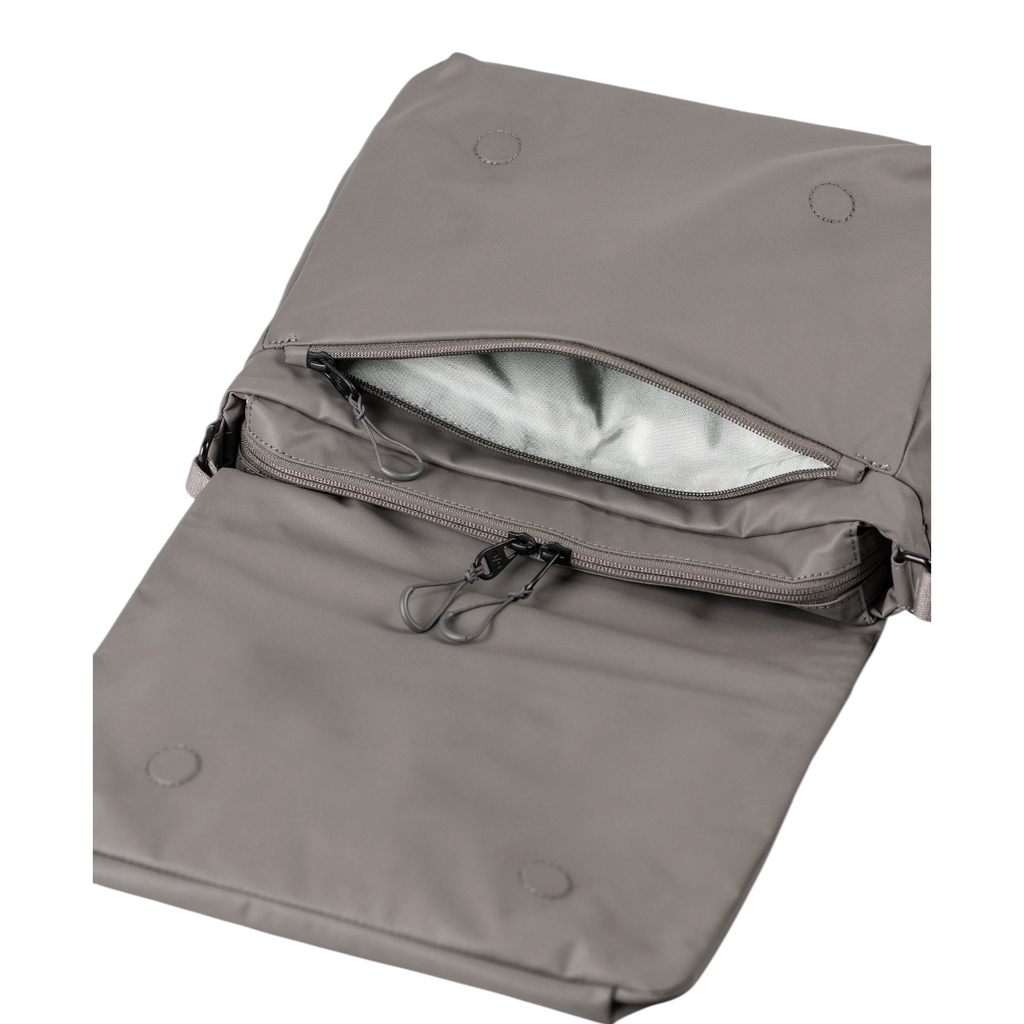 Lieblingstasche Aoki RE lite grey crossbody bag with open zippered compartment and smooth synthetic material