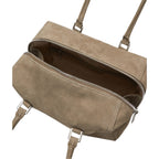 Lieblingstasche Archive Kayla Satchel S in taupe suede leather with a top zip closure and silver hardware