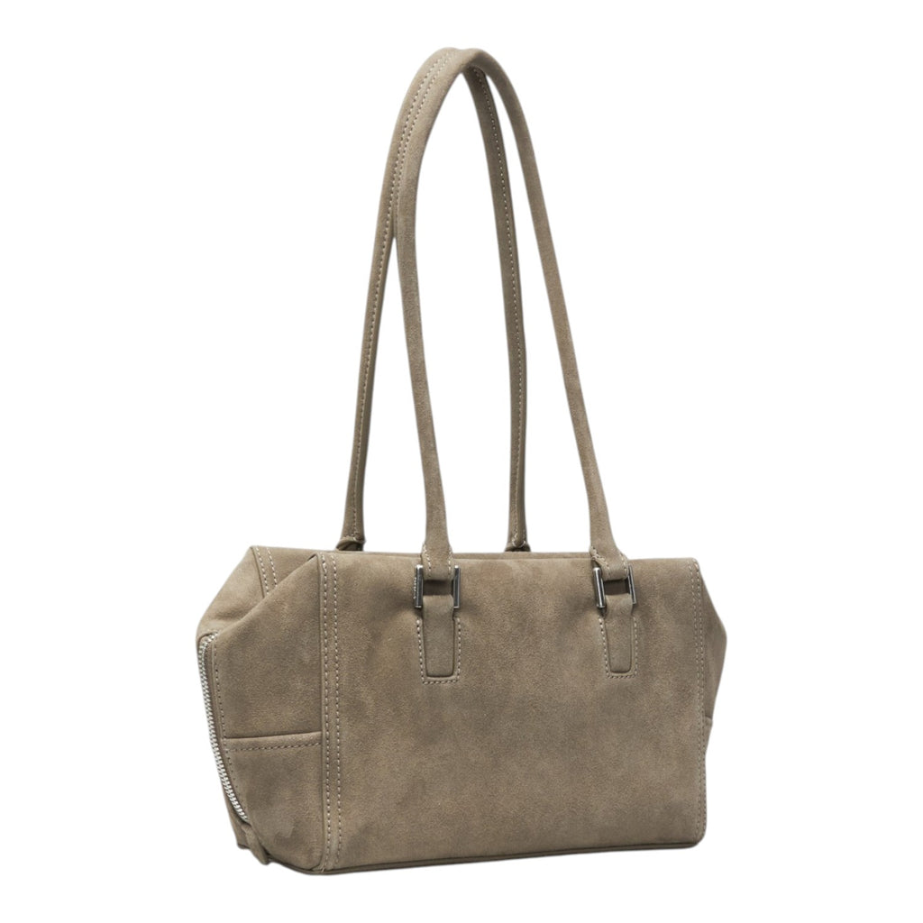 Lieblingstasche Archive Kayla Satchel S in taupe suede leather with dual shoulder straps and side zipper detail