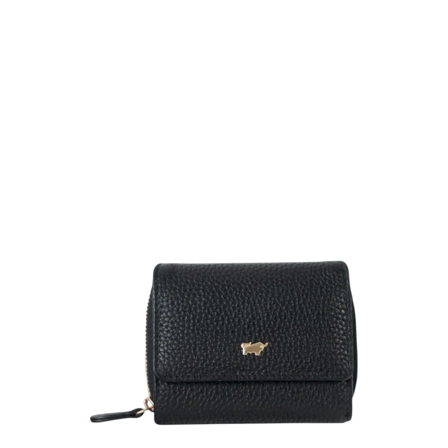 Lieblingstasche Asti RV Geldbörse 6CS in black pebbled leather with a gold-toned metal bull logo emblem