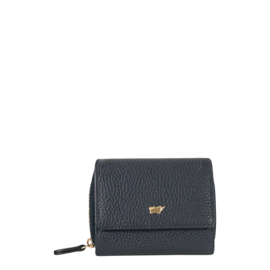 Lieblingstasche Asti RV Geldbörse 6CS in dark blue grained leather with a gold-tone metal bull logo emblem