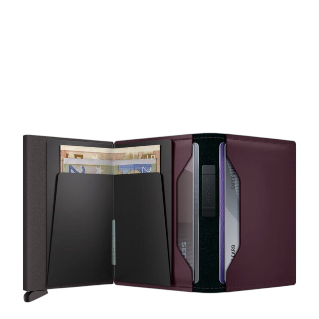 Lieblingstasche Bandwallet Matte in dark purple with black interior card slots and cash strap
