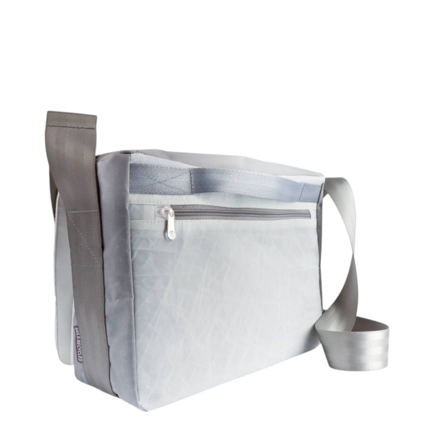 Lieblingstasche Barkasse Mini messenger bag made from recycled white sailcloth with grey strap and zip pocket