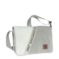 Lieblingstasche Barkasse Mini messenger bag made from white and grey recycled sailcloth with maritime branding