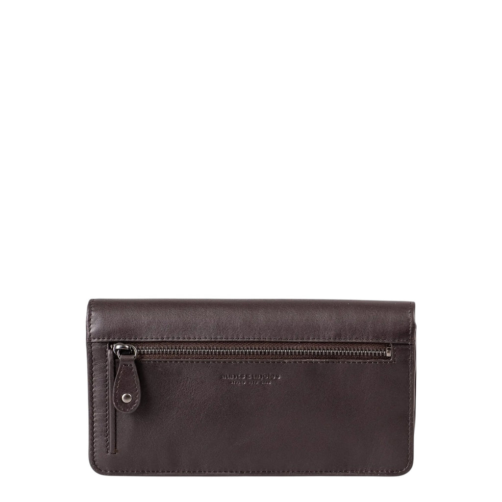 Lieblingstasche Bay dark brown leather wallet with a back zippered pocket and embossed logo detail.