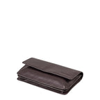 Lieblingstasche Bay dark brown leather wallet with a flap closure, shown from a side angle on a white background.
