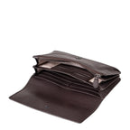Lieblingstasche Bay dark brown leather wallet with open interior featuring card slots and a zippered coin pocket