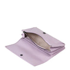 Lieblingstasche Bay lavender leather wallet with open flap, multiple compartments, and patterned interior lining.