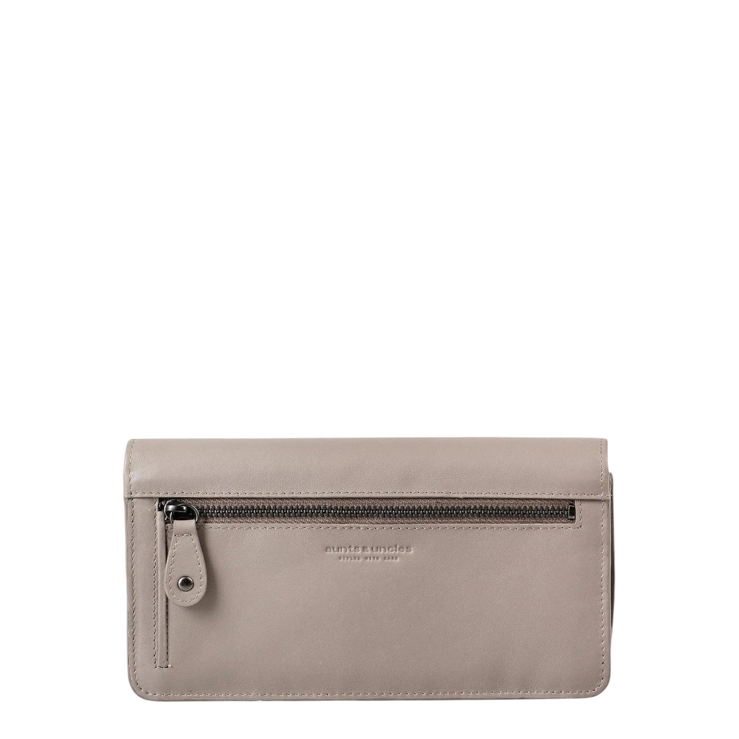 Lieblingstasche Bay taupe leather wallet with a rear zippered pocket and embossed branding