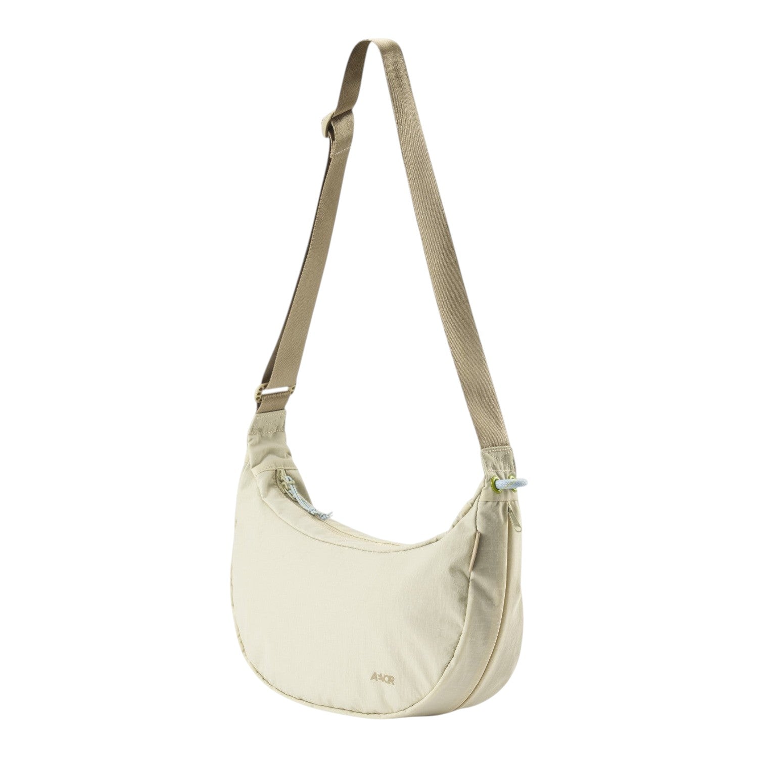 Lieblingstasche beige crescent-shaped sling bag with adjustable shoulder strap and zipper closure