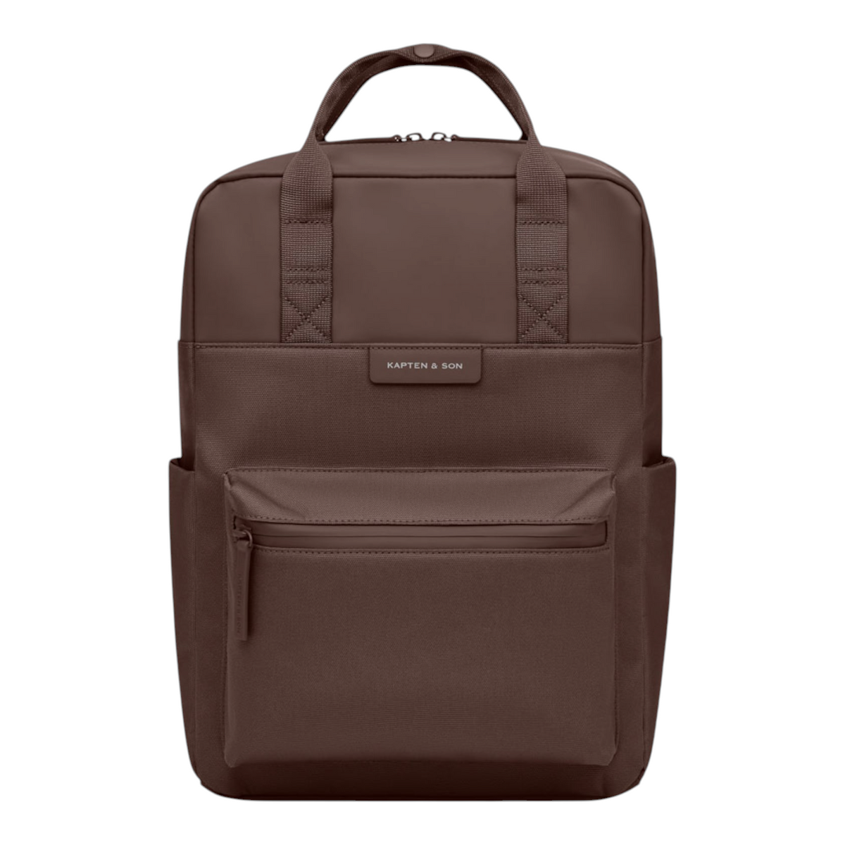 Lieblingstasche Bergen Pro backpack in dark brown with a minimalist design, top handles, and front zippered pocket.