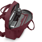 Lieblingstasche Bergen Pro backpack in burgundy with open interior showing organized compartments and laptop sleeve