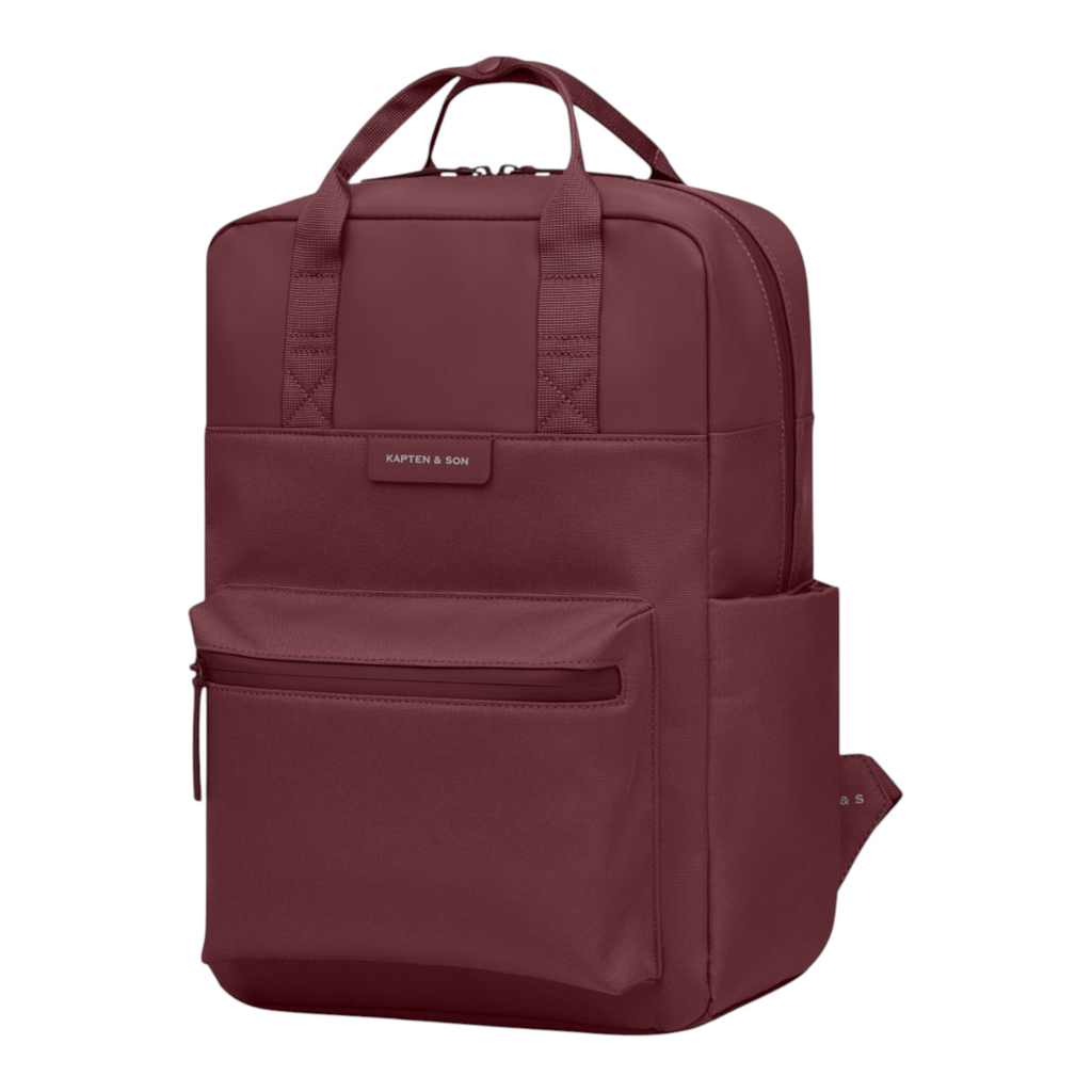 Lieblingstasche Bergen Pro backpack in deep burgundy with a front zip pocket and top carry handles