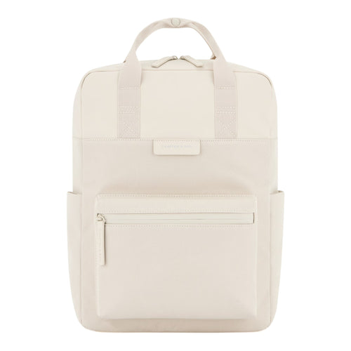 Lieblingstasche Bergen Pro backpack in off-white with a front zip pocket, top handles, and minimalist design.