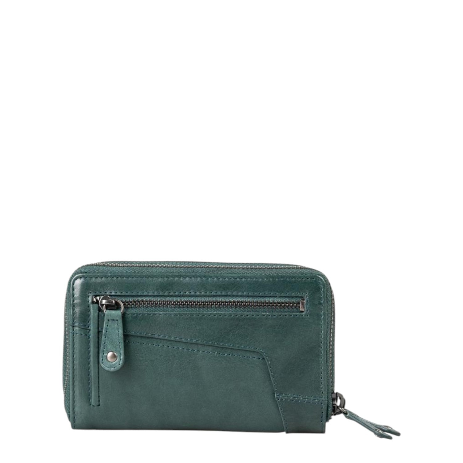 Lieblingstasche Betty dark green leather wallet with a zippered exterior pocket and zip-around closure.