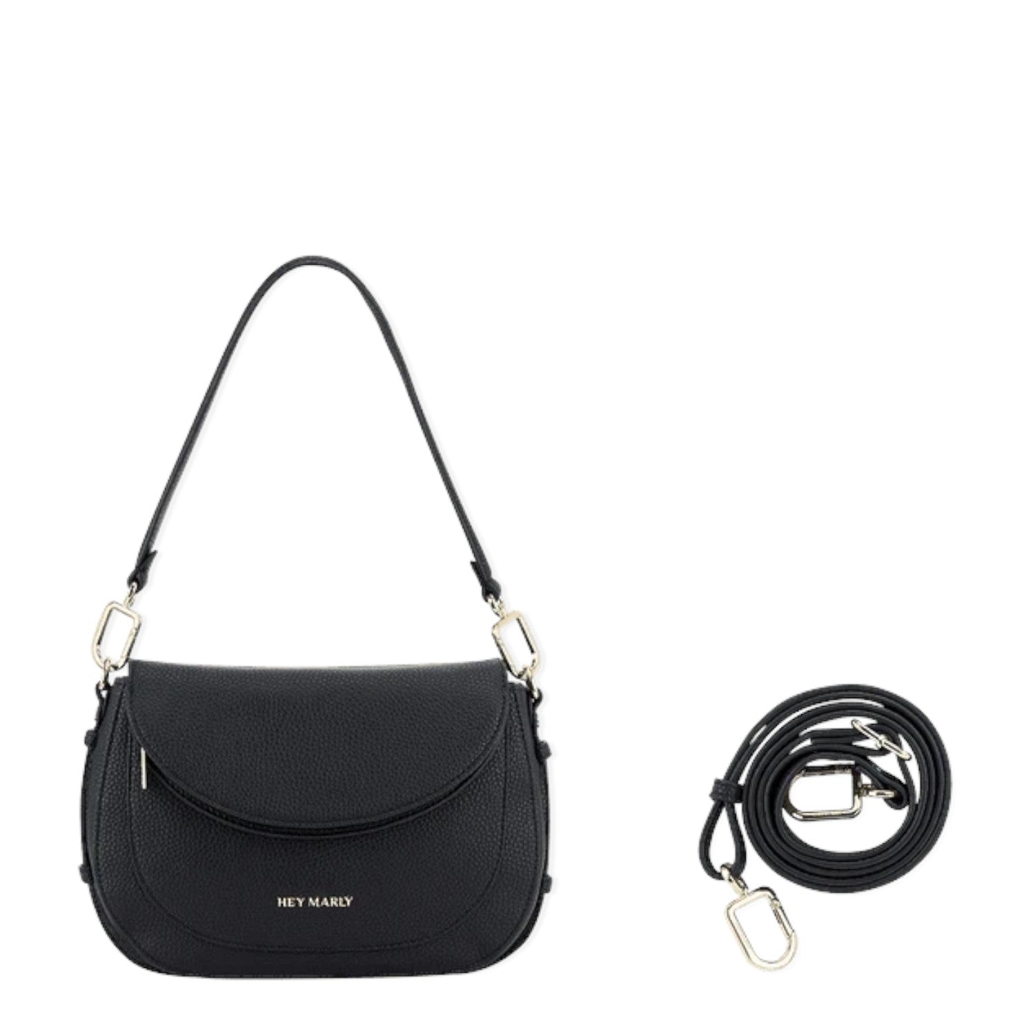 Lieblingstasche Big Sister black pebbled leather shoulder bag with gold hardware and detachable crossbody strap