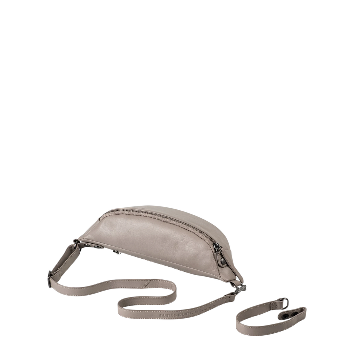 Lieblingstasche Bilberry taupe leather belt bag with adjustable strap and detachable clip feature