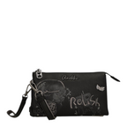 Lieblingstasche black Anekke cross-body bag with Relish the Moment embroidery, metal accents, and wrist strap