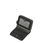Lieblingstasche black bi-fold wallet with a clear ID window and card slots, featuring a secure zip and snap closure.