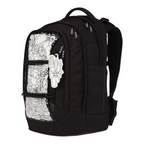 Lieblingstasche black school backpack with a white doodle-style front panel and a colour-in tag