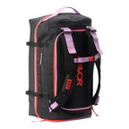 Lieblingstasche Duffel Pack in black with lavender straps and vibrant orange piping, featuring adjustable backpack straps