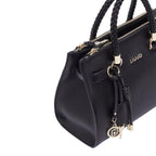 Lieblingstasche black ECS Satchel S handbag with braided handles, gold hardware, and logo charm detail.