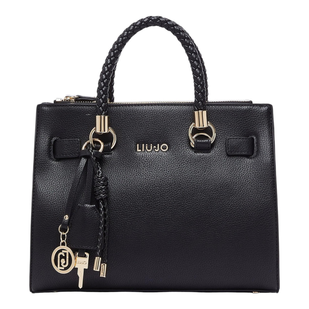Lieblingstasche black ECS Satchel S handbag with braided top handles and gold-tone logo charm