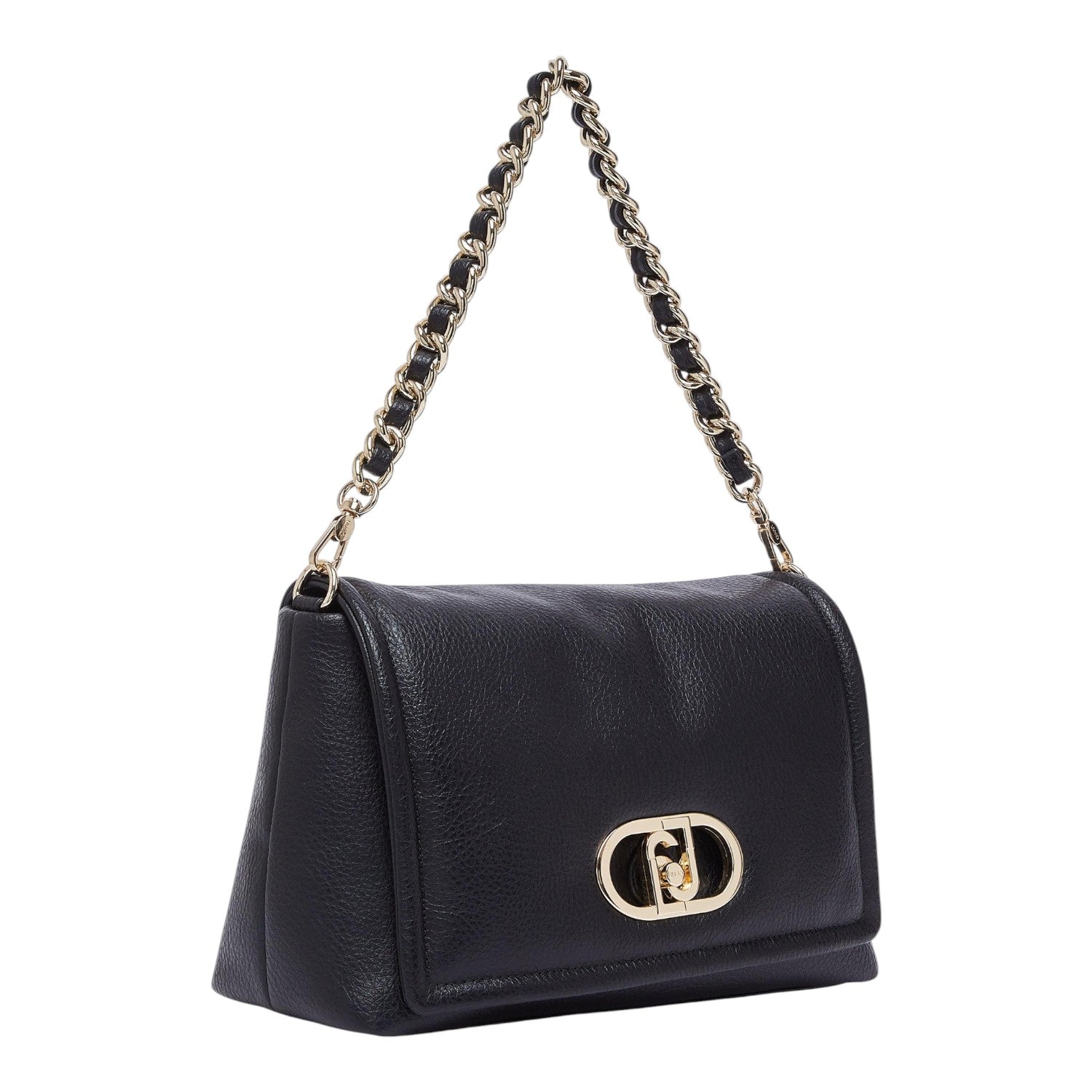 Lieblingstasche Crossbody L black leather handbag with a gold chain strap and metallic logo clasp