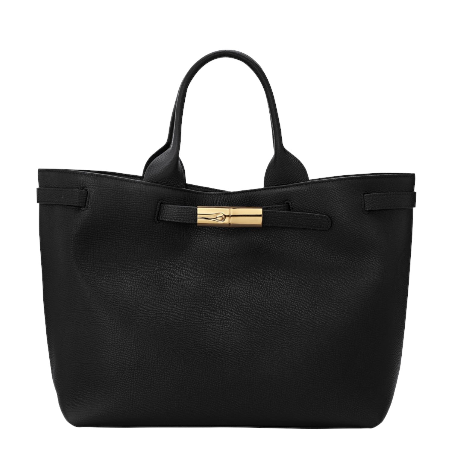 Lieblingstasche Le Smart Flow Handtasche L in black grained leather with gold-tone metal clasp closure