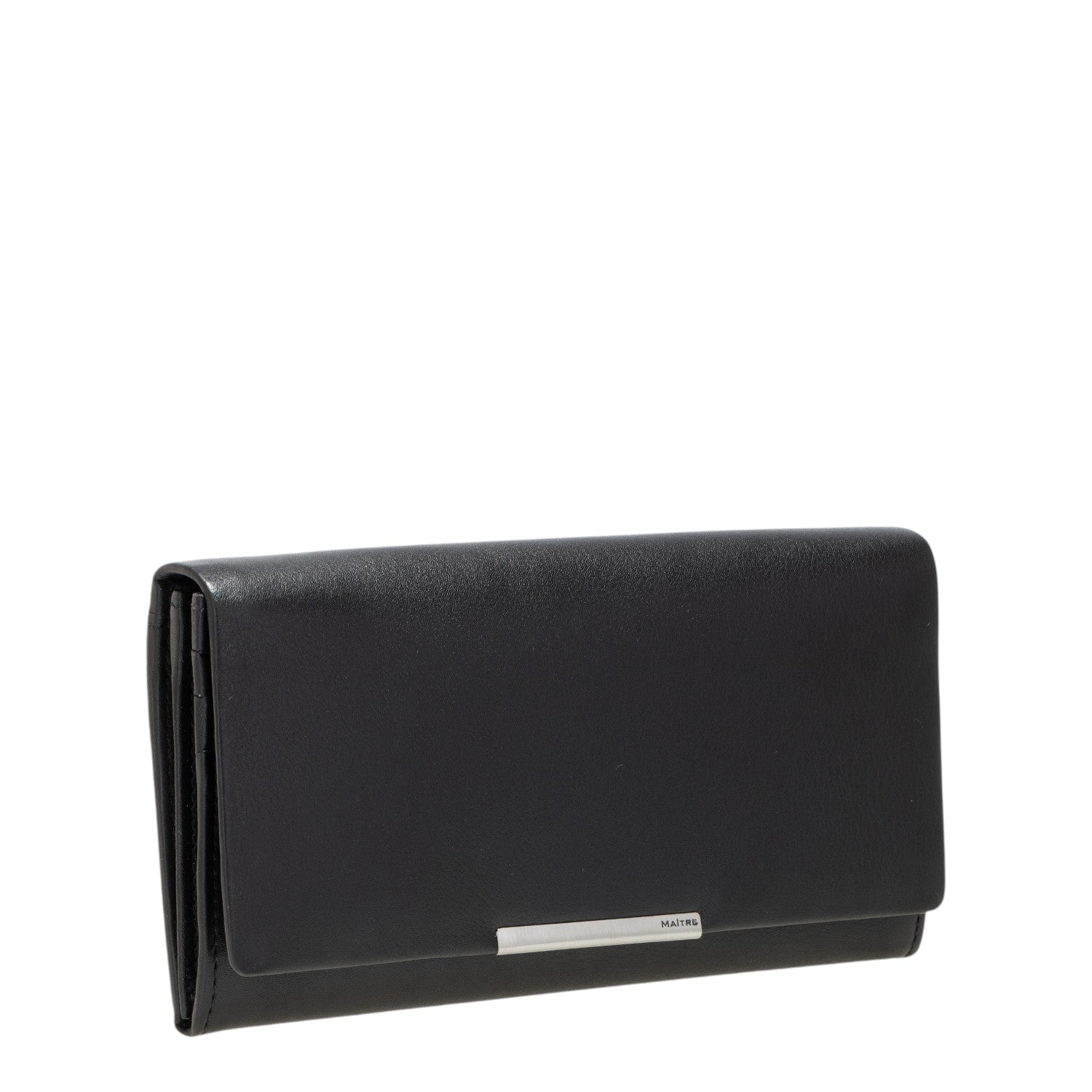 Lieblingstasche black leather tri-fold purse with silver accent bar and embossed logo.