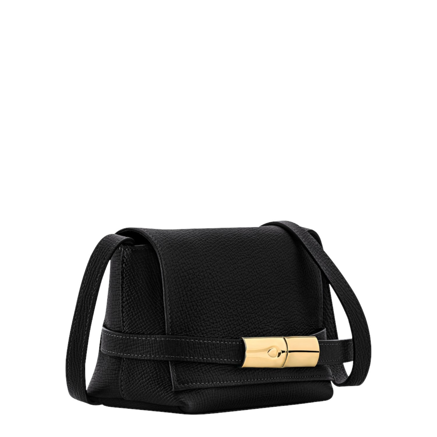 Lieblingstasche Le Smart Flow Umhängetasche S in black textured leather with a gold-tone metal buckle closure.