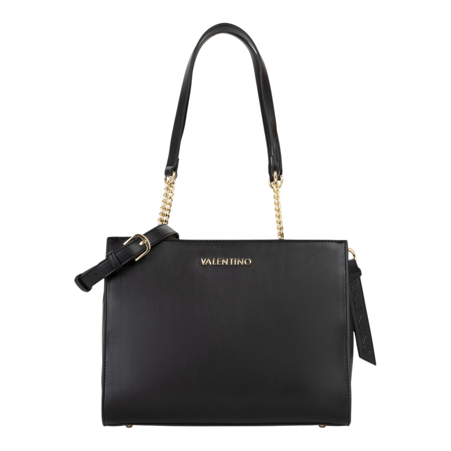 Lieblingstasche black leather tote bag with gold chain accents and buckle detail.