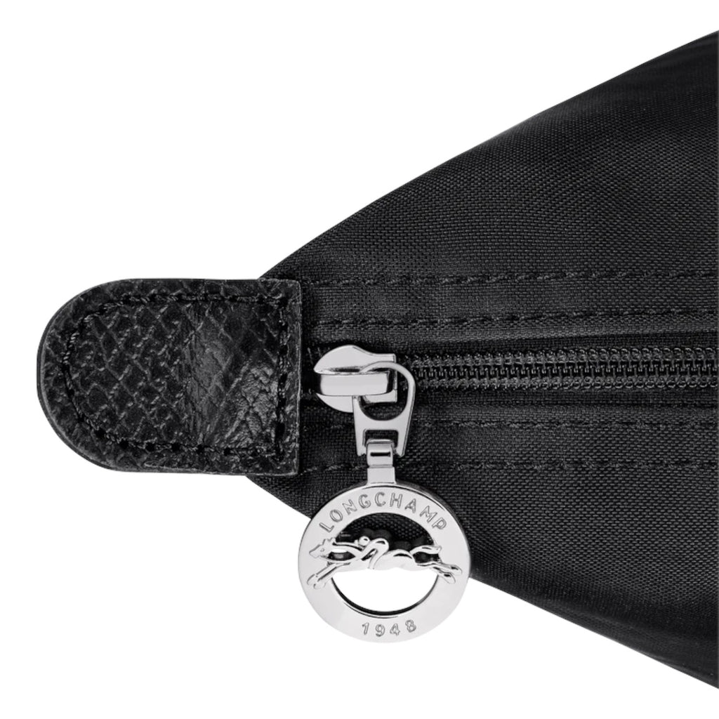 Lieblingstasche black nylon Le Pliage One handbag with leather trim and silver logo zipper pull.