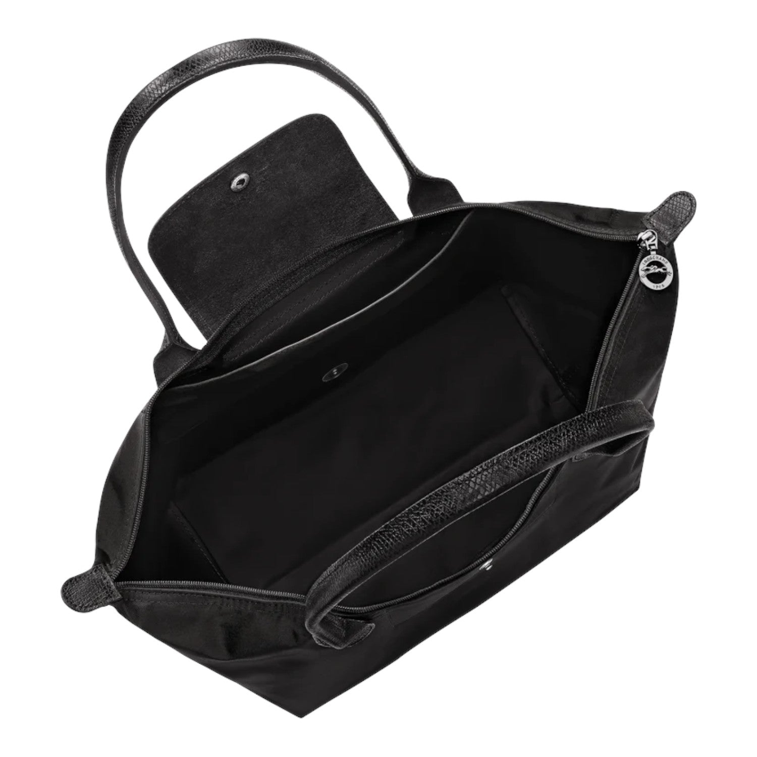 Lieblingstasche black nylon Le Pliage One shoulder bag L with leather trim and snap closure.