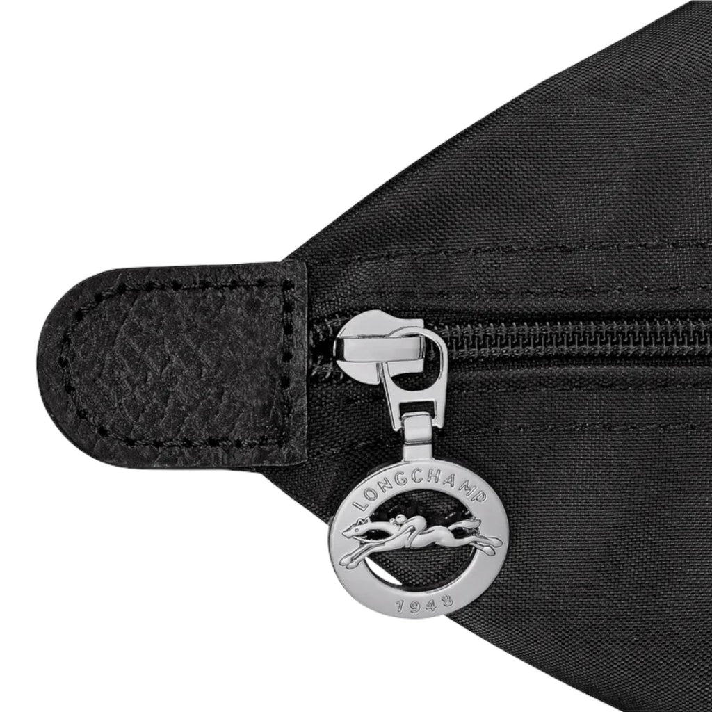 Lieblingstasche black nylon Le Pliage One shoulder bag with leather trim and silver zipper detail.