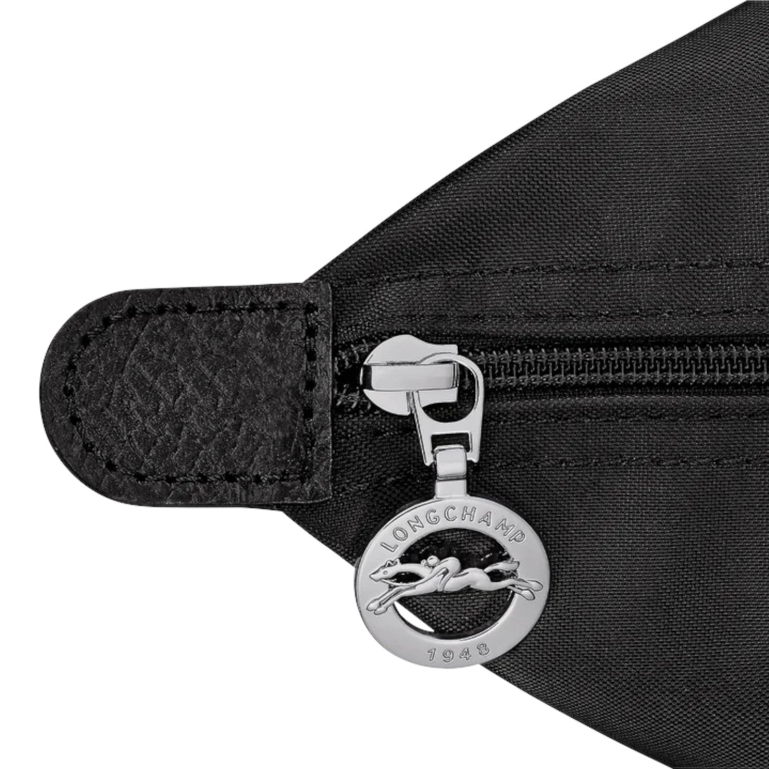 Lieblingstasche black nylon Le Pliage One shoulder bag with leather trim and silver zipper detail.