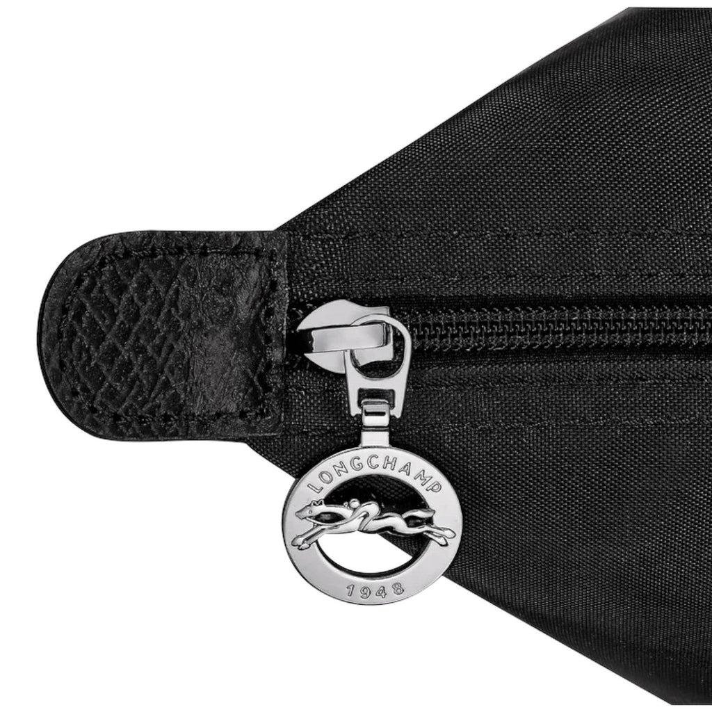 Lieblingstasche black nylon shoulder bag with leather trim and silver horse logo zipper pull.