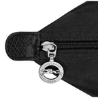 Lieblingstasche black nylon shoulder bag with leather trim and silver horse logo zipper pull.