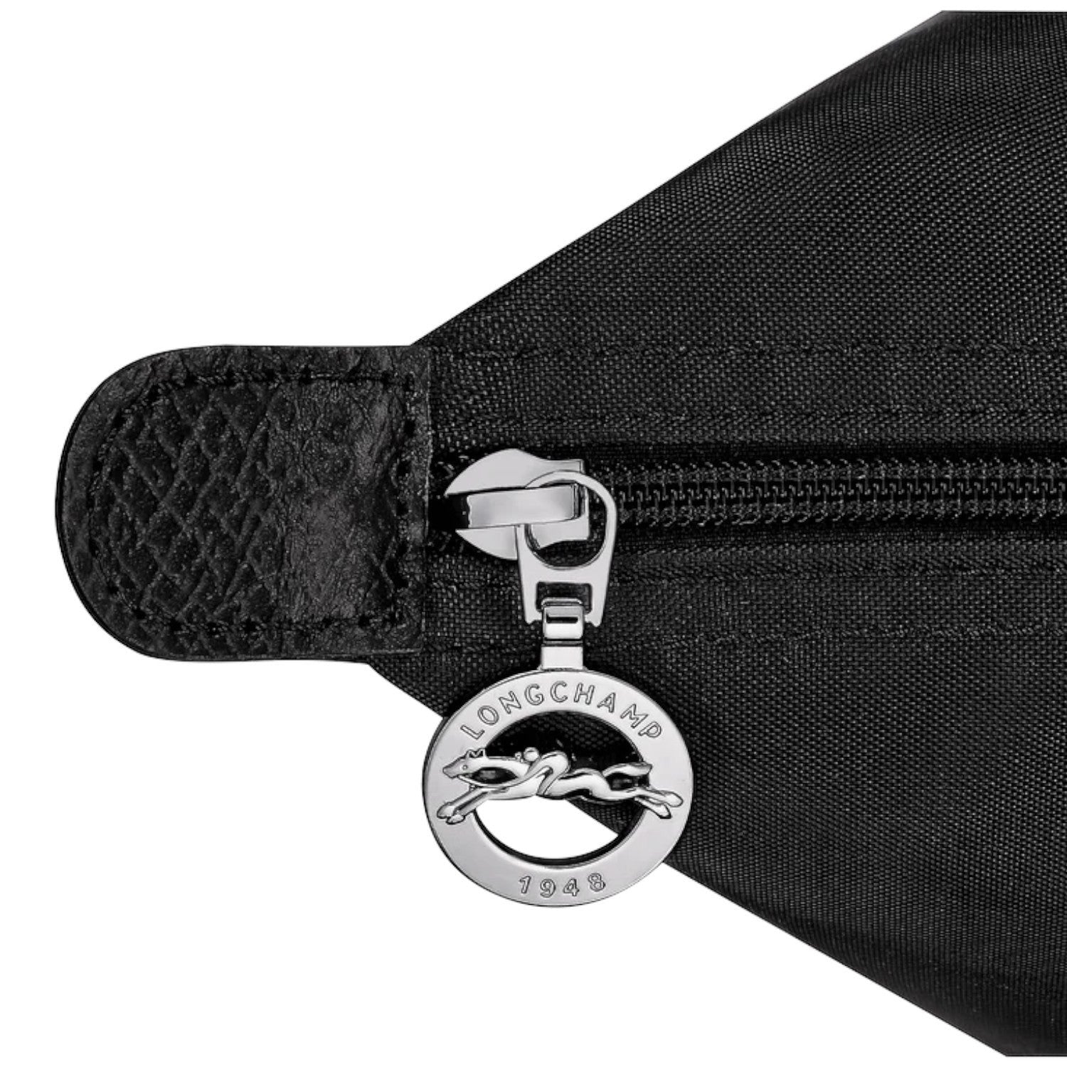 Lieblingstasche black nylon shoulder bag with leather trim and silver horse logo zipper pull.