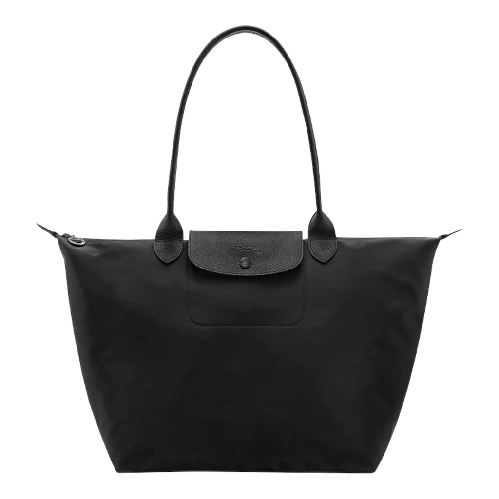 Lieblingstasche black nylon tote bag with leather trim and snap closure.